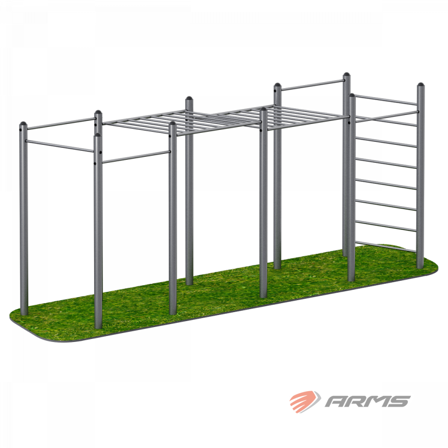 ARMS ARWOK016.2 Рукоход двойной двухуровневый, 5 турников и шведская стенка  